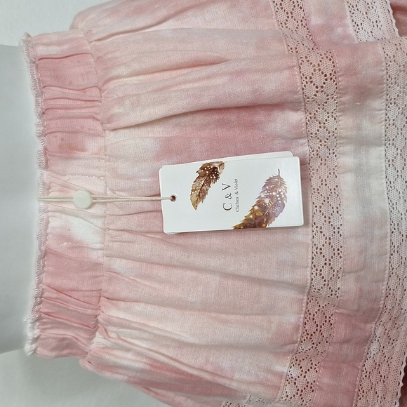 Chelsea & Violet NEW Linen Blend Coquette Pink Cottagecore Tiered Mini Skirt M - Picture 6 of 12